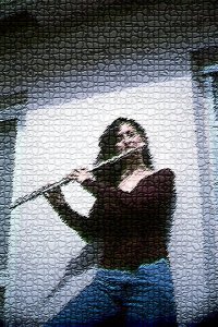 cathi on flute with puzzle effect